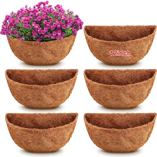 Singhoow 6 Pcs 12 Inch Half Round Replacement Coco Liner Half Circle Coconut Fiber Replacement Coco Liners Hanging Basket for Hanging Basket Wall Baskets Garden Planter Flower Pot