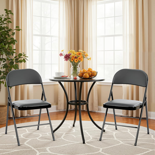 Simple Deluxe Dining Chairs Set of 2, Leather Cushion Foldable Modern Kitchen Side Chair with Padded Back& Metal Legs, Upholstered Dinner Seat Gift for Home/Living Room/Bedroom/Restaurant, Black