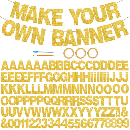 BEISHIDA 116 PCS A-Z DIY Letter Banner Kit Make Your Own Banner Including 111 Letters and Numbers 3 Rope and 2 Threading Device,Customized for Birthday Graduation Wedding Decor Gold