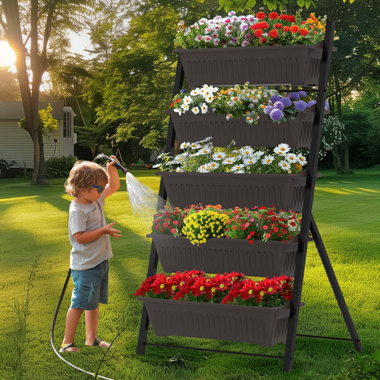 TOREVSIOR 5-Tier Vertical Raised Garden Bed, Vertical Garden Planter with Water Drainage, Elevated Garden Bed for Vegetables Flowers Herbs Indoor Outdoor