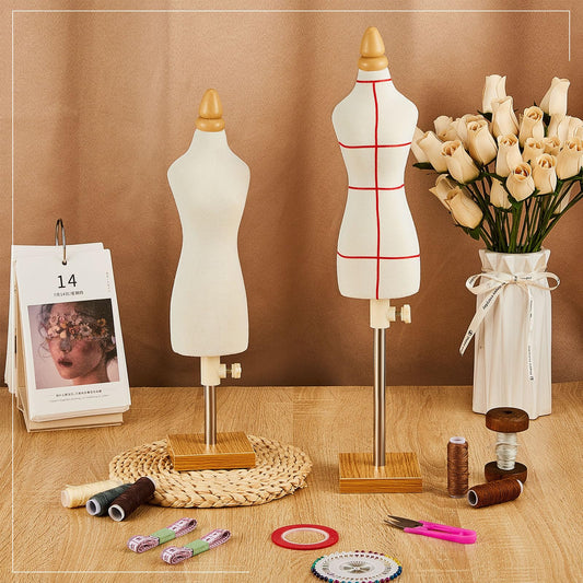 Weysat 2 Sets Doll Dress Form Mini Female 1/4 Size Tailor Dressmaker Dummy Mannequins Body Miniature Sewing Mannequin Dress Forms for Sewing with Red Patch Set