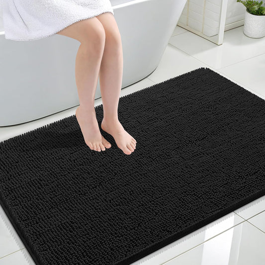 OLANLY Large Bathroom Rugs - Extra Soft Chenille Bath Mats | Quick-Dry, Rubber Backing, 44x32, Black