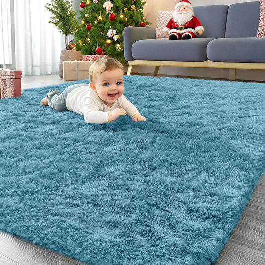 OLANLY Area Rug - Soft Fluffy Shaggy Design | Machine Washable 4x5.9 ft for Living Room & Bedroom - Slate Blue