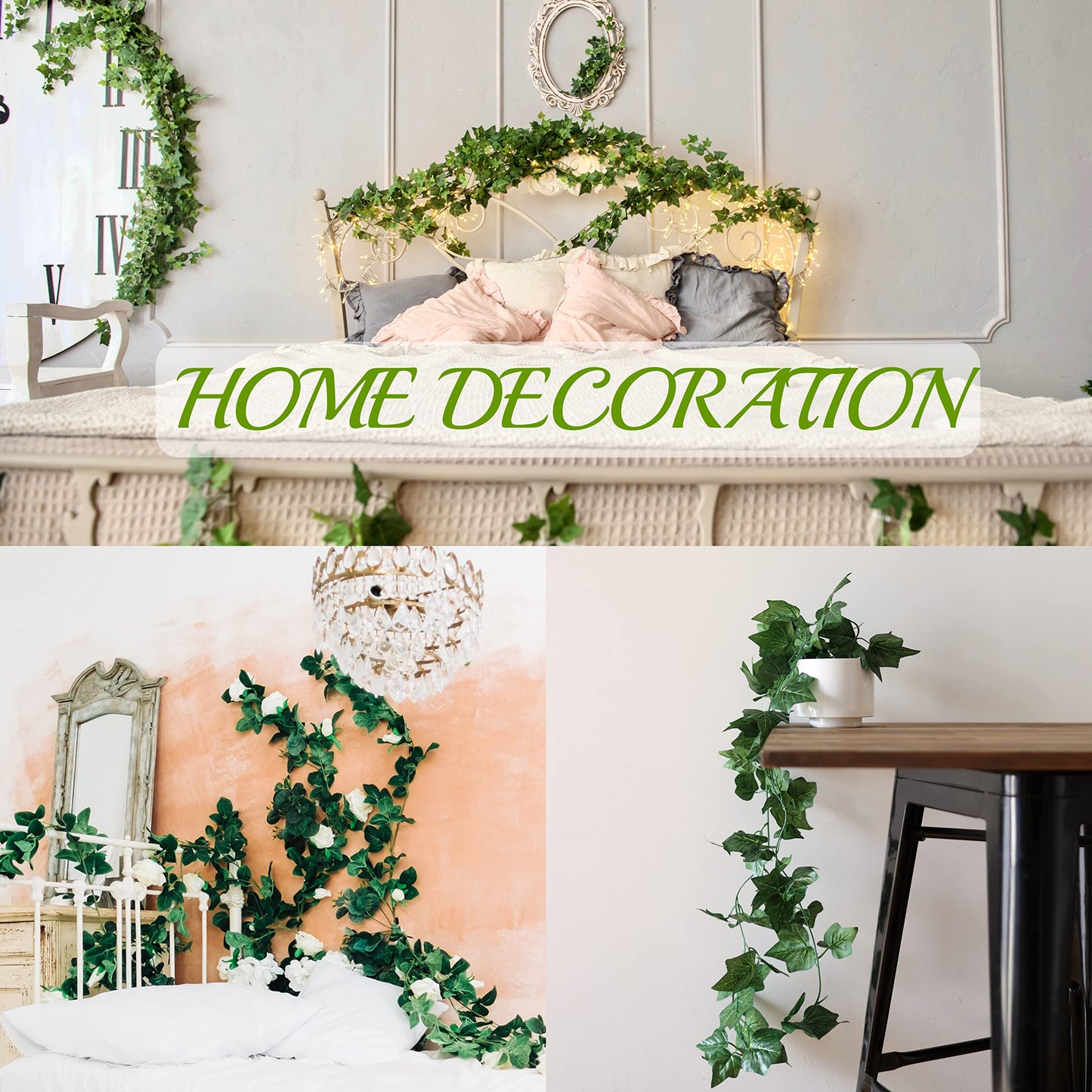 Sggvecsy 3 Pcs Artificial Ivy Vines Kit 6.4Ft Odorless Silk Ivy Garland with Green Leaves Fake Hanging Plants Artificial Greenery Decor for Wedding Home Wall Party Indoor Outdoor Decoration