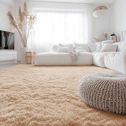 OLANLY Large Area Rug - Soft Fluffy Shaggy Indoor Carpet for Living Room & Bedroom | 6x11 ft, Beige