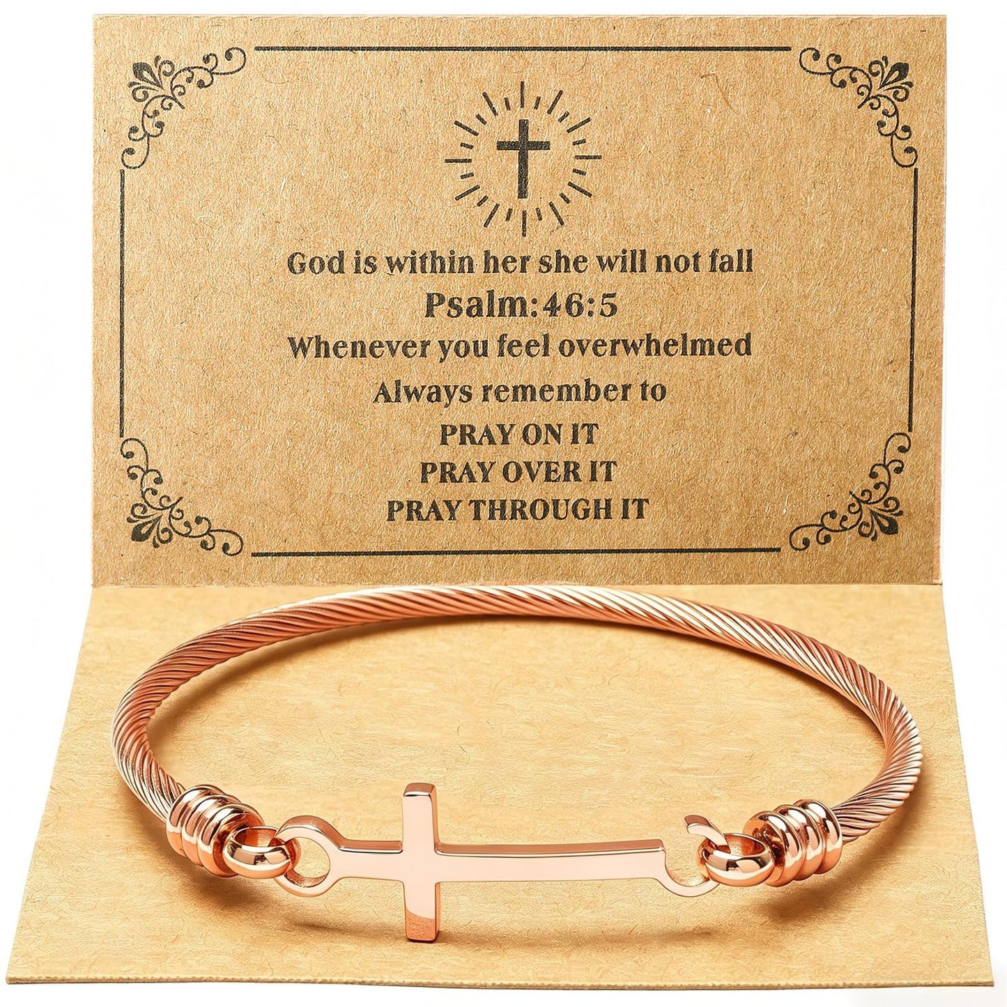 DS Religious Gift for Her Christian Cross Bracelet Bible Verse God is Within Her She Will Not Fall Inspirational Bracelets For Women Stainless Steel Jewelry Gift To Daughter Best Friend (Cross bracelet-Rose Gold 3)