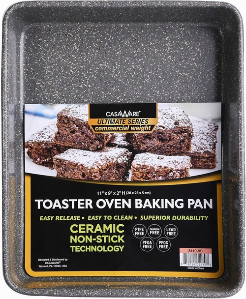 CasaWare 11x9 Toaster Oven Baking Pan - Ultimate Series Commercial Weight | Non-Stick Ceramic, Silver Granite