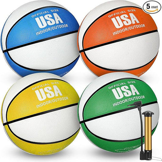 Libima 4 Pcs Rubber Basketball with Pump Official Size Indoor Outdoor Basketball Game Practice Training Women Men Streetbball Sport Gift Back to School