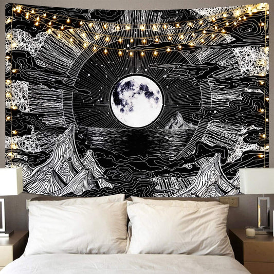 Sevenstars Psychedelic Mountain Tapestry - Moon & Star Clouds Design for Room Décor