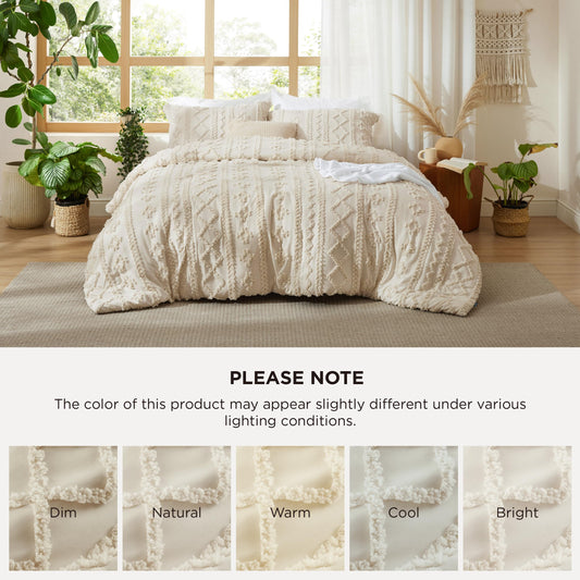 Bedsure Tufted Boho Comforter Set Queen Size - Beige Boho Bed Set, GentleSoft™ 3 Pieces Farmhouse-Style Embroidery Bedding, Gifts for Woman, Soft Jacquard Queen Comforter for All Seasons