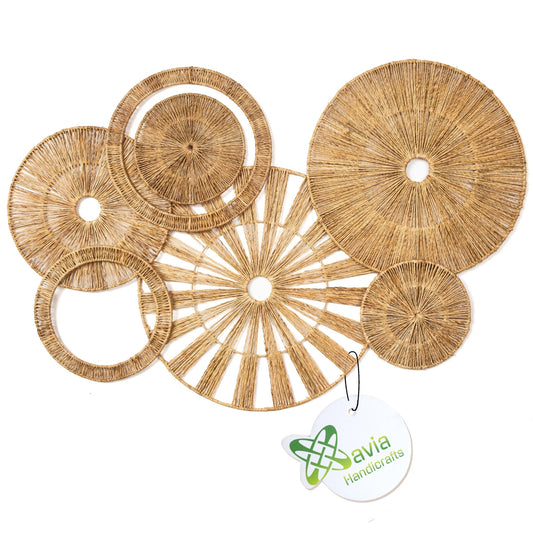 Xavia Handicrafts Set of 7 Boho Wicker Rattan Plate Basket For Décor Hanging Wall | Large Woven Farmhouse Rustic Bohemian Art Baket Hangings For Decorative Home, Bedroom, Living Room, Kitchen, Bathroom
