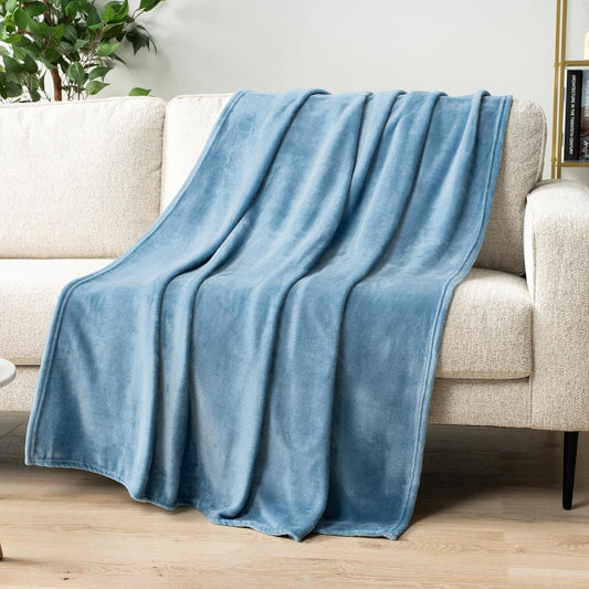 PAVILIA Dusty Blue Fleece Throw Blanket - Super Soft Flannel for Couch & Sofa | Cozy 50x60 Velvet Gift Blanket