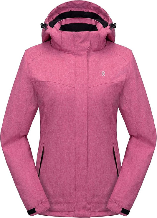 Little Donkey Andy Women's Waterproof Hiking Skiing Jacket with Removable Hood, Fleece Lined Winter Warm Rain Coat