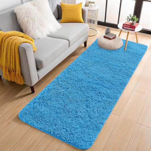 OLANLY Runner Rugs - Soft, Machine Washable Shaggy Carpet for Hallway & Bedroom | Bright Blue, 2x6 ft