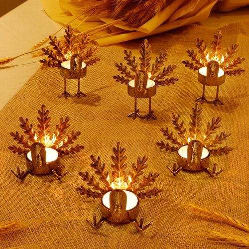 FORUP Metal Turkey Tea Light Candle Holders - 6 Pack for Thanksgiving Home Decor