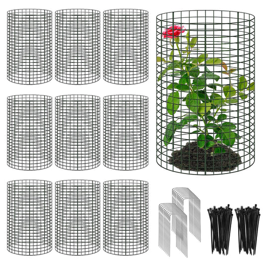 Hlimior 30 Pcs Large Wire Plant Protector from Animals 24'' x 12''10 Sets Metal Plant Cage Chicken Wire Cloche with Ground Stakes and Nylon Tie to Keep Animals Out, Garden Protection Bunny Barricade