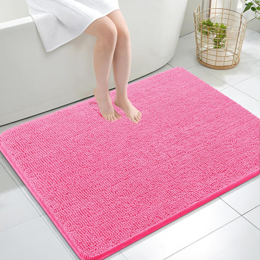 OLANLY Large Bath Rugs - Extra Soft Chenille with Rubber Backing | Quick-Dry, Machine Washable, Hot Pink 40x32