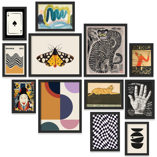 97 Decor Eclectic Wall Art Framed - Modern Maximalist Wall Decor, Unique Colorful Prints For Wall Decorations Aesthetic Pictures, Retro Framed Gallery Wall Art Set Artsy Room Posters For Home Bedroom (BLACK FRAME)