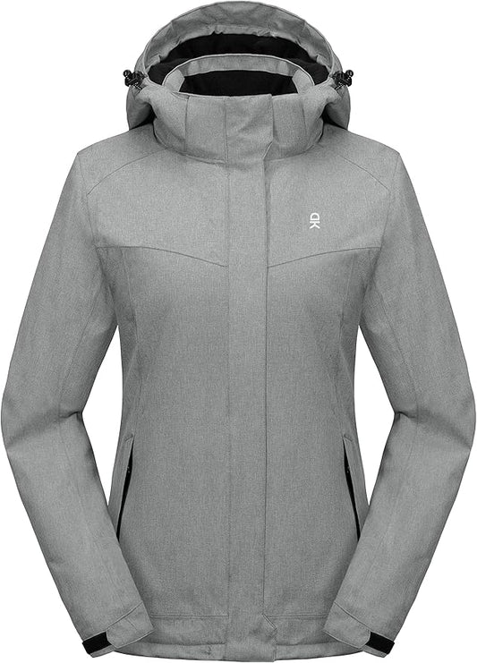 Little Donkey Andy Women's Waterproof Hiking Skiing Jacket with Removable Hood, Fleece Lined Winter Warm Rain Coat