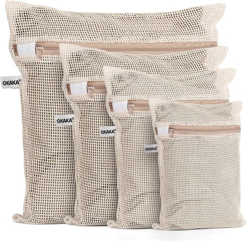 100% Cotton Mesh Laundry Bags by [Brand Name] - Premium Soft & Dye-Free | Set of 4, Natural