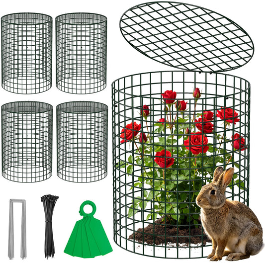 Unves 5 Set Garden Plant Protectors from Animals -12" x 14" Metal Plant Cages for Outdoor Plants, Wire Mesh Plant Covers Keep Animals Away from Your Garden's Flower Vegetable