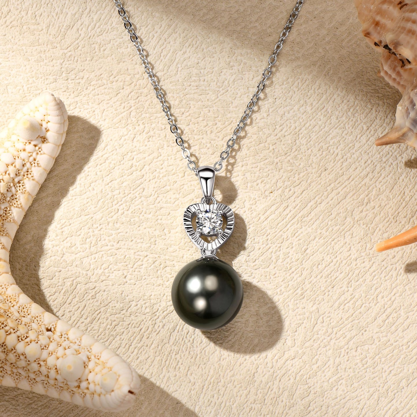 Tahitian Black Pearl Necklaces for Women, 925 Sterling Silver Heart Pearl Pendant Necklace with Moissanite, Birthday Anniversary Jewelry Gifts for Wife Mom