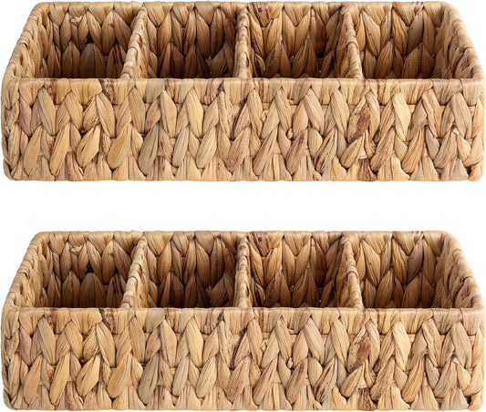 StorageWorks Wicker Storage Baskets - 4-Section Natural Water Hyacinth Organizers | 2-Pack