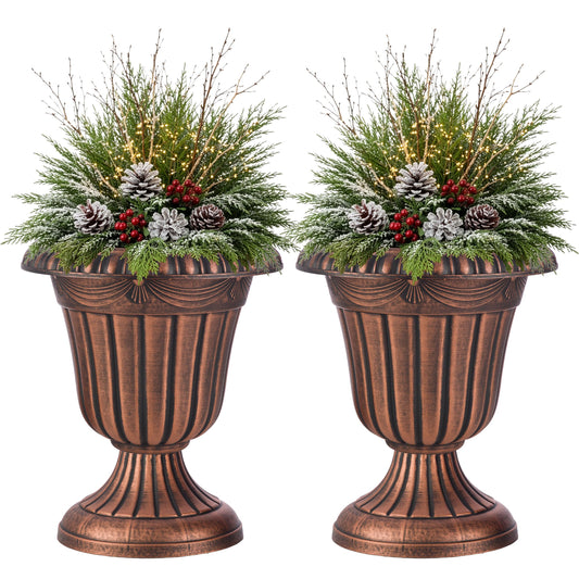 Outdoor Planter 2-Pack - 16x18-Inch Urn Planters for Front Porch Decor, Indoors, Patio or Entryway - Plastic Plant Pots - Large Decorative Flower Pots by Pure Garden (Rustic Bronze)