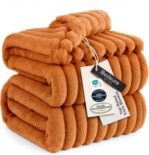 Bedsure GentleSoft Full Blanket - Cozy Orange Fleece Throw for Couch | Perfect Fall Gift, 84x90 Inches
