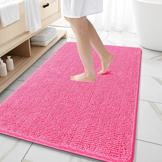 OLANLY Large Bath Rugs - Extra Soft Chenille with Rubber Backing | Quick Dry, Machine Washable, Hot Pink 59x35
