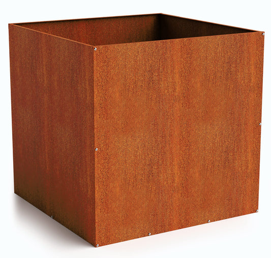DIY CARTEL Corten Steel Cube Outdoor Planter Box, Rustic & Modern Farmhouse Design, Large Raised Metal Garden Bed for Commercial & Residential Use
