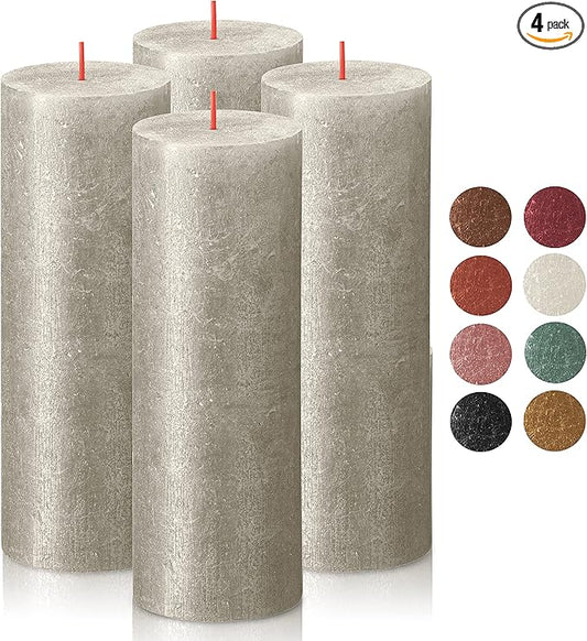 BOLSIUS Silver Shimmer Metallic Pillar Candles 4 Pack - 2.75 X 7.5 Inches - Premium European Quality - Includes Natural Plant-Based Wax - Unscented Dripless Smokeless 85 Hour Party Décor Candles