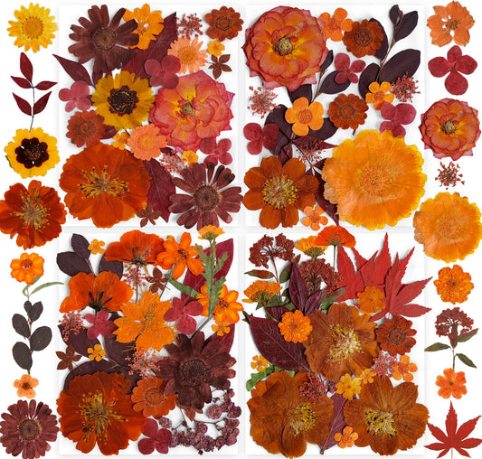 141PCS Brown Fall Dried Pressed Flowers for Resin - YouthBro Real Nature Flowers Butterfly Stikers Set for Christmas DIY Candle Soap Vase Making Nail Card Scrapbook Art Craft Floral Decors