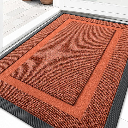 OLANLY Waterproof Front Door Mat - All-Season Natural Rubber Doormat | Easy Clean, 29.5x17, Vermillion Red