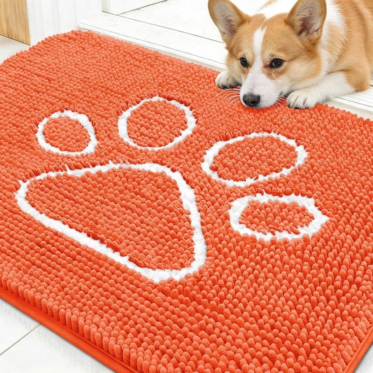 OLANLY Dog Door Mat - Absorbent Non-Slip Mud Mat for Paws | 30x20 Coral Chenille Design