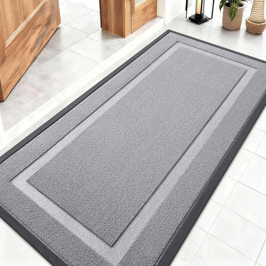 OLANLY Waterproof Front Door Mat - All-Season Indoor Outdoor Doormat, Easy Clean, 47x23, Silver Gray