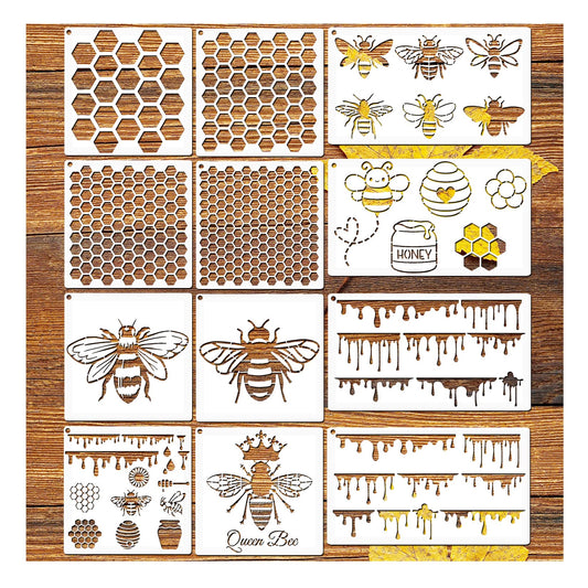 Bee Honeycomb Stencil, Reusable Bee Stencils for Painting on Wood Signs Furniture DIY Crafts Wall Canvas Fabric Plastic Drawing Template Hexagon Paint Wood Burning Stencils (bee)