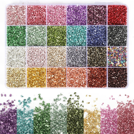 24 Colors Crushed Glass for Crafts, Crushed Glass Glitter for Resin Art Broken Glass Pieces for Crafts Resin Accessories