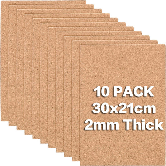 BENECREAT 10-Pack A4 Cork Sheets (2mm Thick) - Rectangle DIY Tiles for Coasters, Wall Art, Bulletin Boards (11.6x8.2)