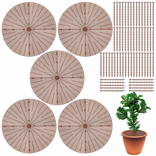 YGAOHF 5 Pcs 20.8" Plant Pot Grid Cover, Cuttable Grid Flower Pot Cover with 60 Stakes, Large Plastic Plant Pot Soil Protector with Center Cutout, Pet Cat Digging Stopper