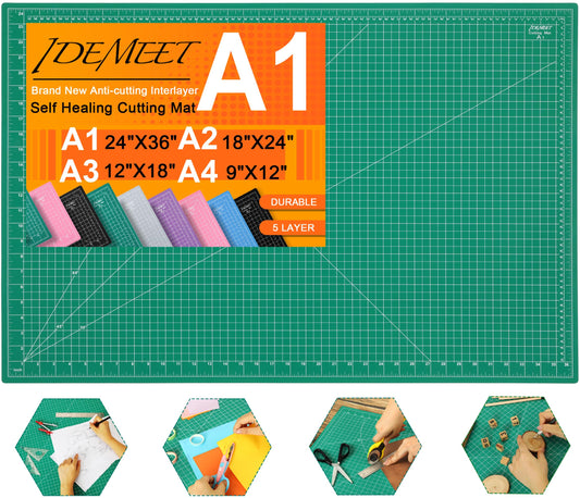 Density-upgraded 24" x 36" Large Self Healing Sewing Mat, Idemeet Rotary Cutting Mat 5-Ply Cut Board for Crafts Hobby Project, Scale Size 24" x 36", A1, Green