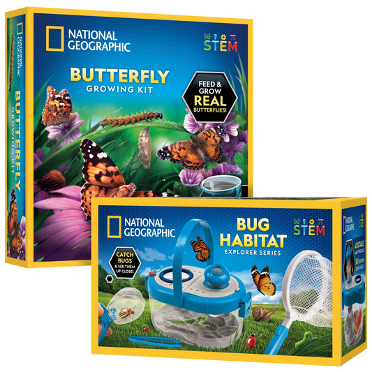 National Geographic Butterfly Growing & Bug Catcher Kit - Butterfly Habitat Kit with Voucher for 5 Caterpillars (S&H Not Included) & Bug Habitat with Magnified Viewers, Bug Catcher & More