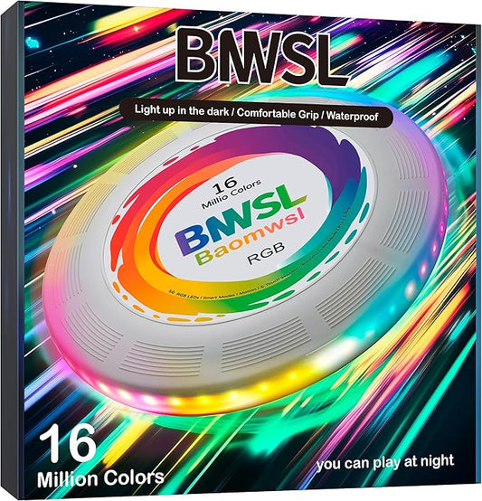 Light-Up Flying Disc - 16 Million Colors RGB or 50 LEDs, Ultra Bright, 12 Light Modes, Rechargeable, IP65 Waterproof, Durable, Camping Essentials for Teens/Kids/Adults/Boys/Girls
