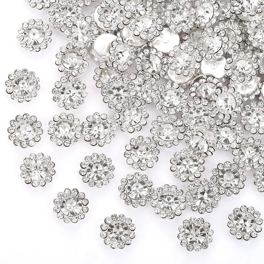 200 Pcs 12MM Sew on Rhinestones White Crystal Glass Metal Base Flower Shape，Flatback Rhinestones for Crafting，Sewing Accessories for Clothes and Shoes with Glue