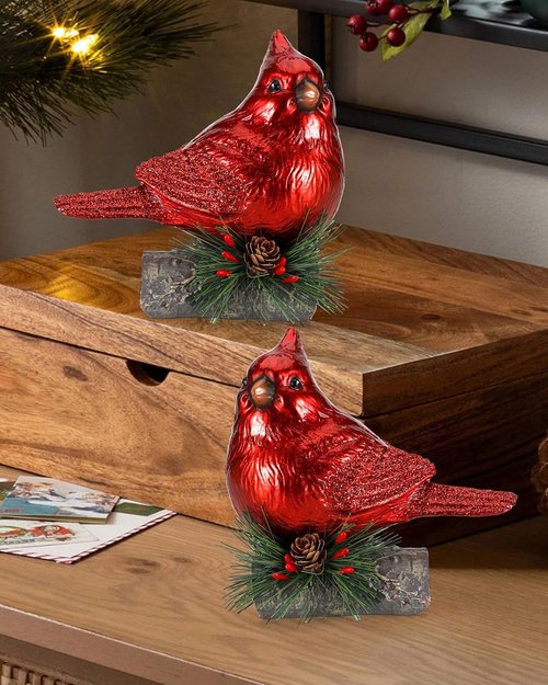 iStatue Red Cardinal Bird Figurines - Realistic 6.3'' Resin Statues for Holiday Home Decor | Set of 2