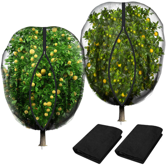 2 Pcs Black Large Fruit Tree Netting with Zipper and Drawstring, 5.3 x 5.3 Ft Breathable Mesh Garden Bird Netting Plant Cover, Insect Bird Barrier Net Mesh for Protect Plants from Squirrel Bugs