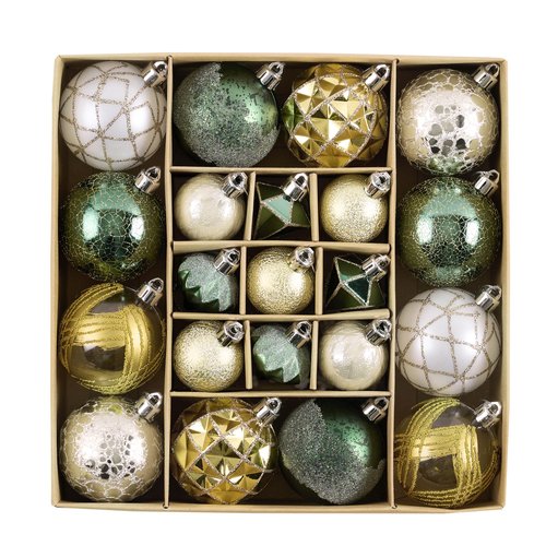 DecorbyHannah Christmas Ornaments Set Decorations, 21ct Green and Gold Emerald Vintage Christmas Tree Ornaments, Shatterproof Plastic Decorative Hanging Ball Bulk for Xmas Holiday Indoor Party Decor