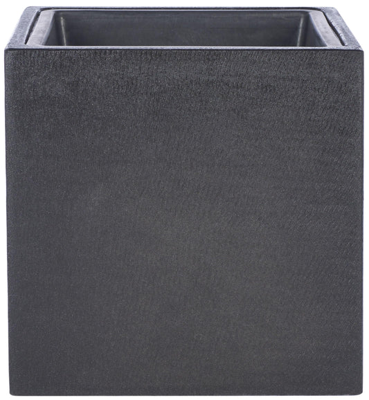 SAFAVIEH Outdoor - Larlen Black Concrete Ficonstone Planter Pot, Frost Resistant Modern Cube Planter for Patio, Deck, Garden, No Drainage, 12.9" W x 12.9" D x 12.9" H (PAT1520A)