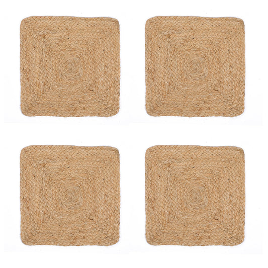 AASAAN DECOR Set of 4 Jute Braided Square Placemats for Dining Table – 13x13 Inches Natural | Rustic Farmhouse Woven Table Mats | Heat Resistant, Natural Fiber Kitchen & Dining Table Decor
