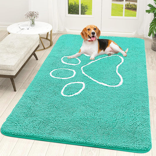 OLANLY Dog Door Mat - Absorbent Non-Slip Muddy Paws Mat | Quick Dry Chenille, 59x35, Teal